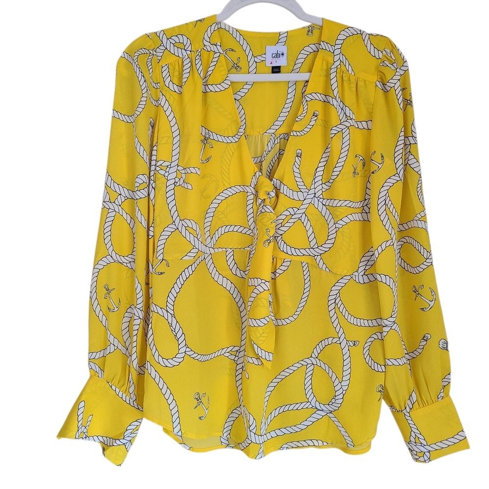 cabi reef knot blouse yellow nautical anchor rope tie front size s